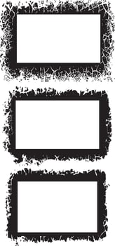 Set of Dynamic Grunge Photo Frame Trio Rough-Edged, grunge Splatter-Patterned Borders for Edgy and Artistic Visual Displays vector