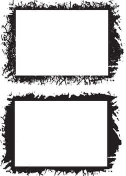 blck color Grunge Photo Frame Collection Dual Distressed Borders Featuring Dynamic Splatter Patterns and Rough Textured Edges for Artistic and Bold Visual Displays vector