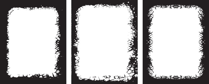Intricately Detailed Grunge Photo Frame set, Distressed Vertical Rectangular Borders with Organic Cracked Patterns for Edgy and Artistic Displays vector
