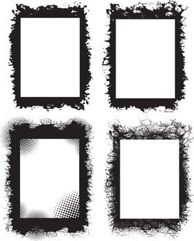Curated Set of Rustic Elegance grunge photo frame border with halftone dot trexture, Four Distinct Grunge Photo Frames with Unique Textures and Patterns vector