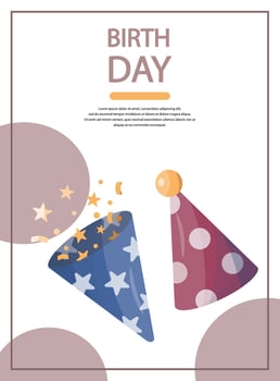 Birthday card design with festive hats and confetti on white background vector