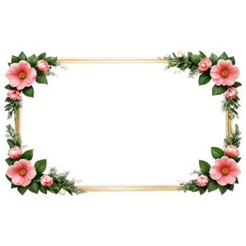 A frame with pink flowers and leaves png