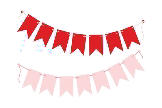 Festive Pennant garland on rope in trendy monochrome pale pink and red. Valentines Day element Set 2. Isolated illustration Greeting, Thematic cards, posting, blog or web promo banners, labels vector