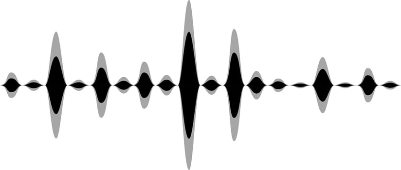 Black and grey sound waves are vibrating on a white background, representing audio frequencies, music waves, radio signals, and digital voice visualization vector