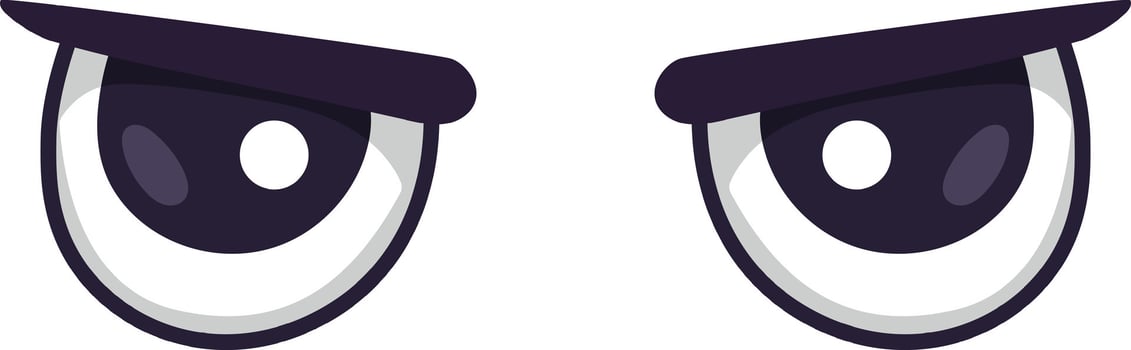 Cartoon eyes are expressing negative emotions, possibly anger or annoyance, with furrowed brows and dark pupils, creating a dramatic and expressive visual vector