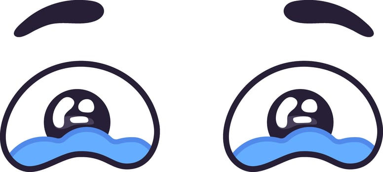 Pair of cartoon eyes expressing sadness with tears falling down, conveying a sense of grief, sorrow, or disappointment, suitable for various visual communication projects vector