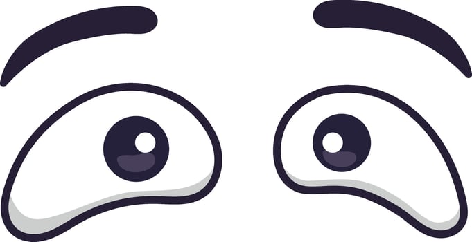 Cartoon eyes looking up with raised eyebrows, vividly expressing emotions of fear, worry, concern, and anxiety in a simple doodle style illustration vector