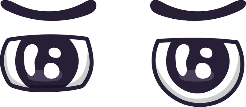 Cartoon eyes are expressing boredom or sadness, featuring dark pupils, curved eyebrows, and simple shapes, suitable for various design projects needing a touch of expressiveness vector