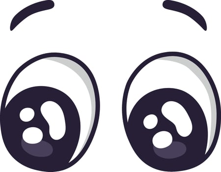 Two cartoon eyes are expressing surprise with raised eyebrows, creating a funny and expressive facial expression suitable for various design projects vector