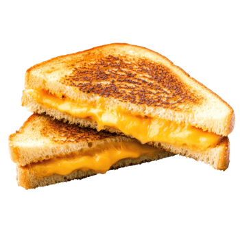 Delicious grilled cheese sandwich with golden, crispy bread and melted cheese png