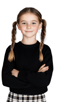 Posed portrait of a girl with pigtails on a transparent background png