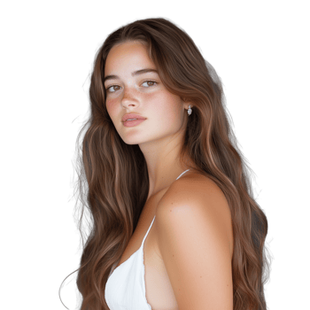 Portrait of a young woman with long hair on transparent background png