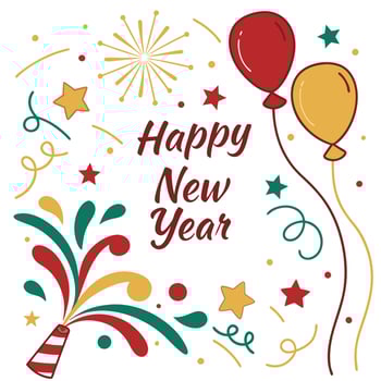 a card with a couple and balloons with the words happy new year on it vector
