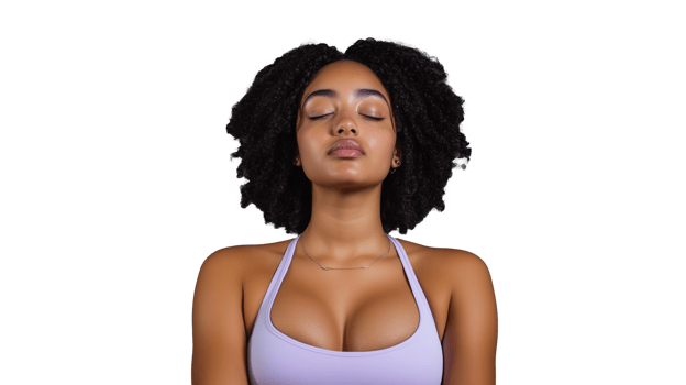 Serene Woman with Closed Eyes in Purple Top on Transparent Background png