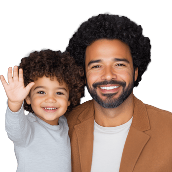 Smiling father and child waving together with transparent background png