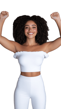 Happy young woman celebrating joyfully with transparent background png