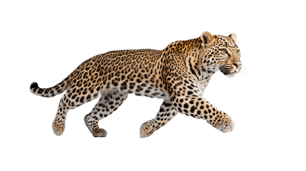 Leopard in motion with realistic details on transparent background png