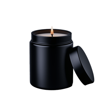 Black Candle Jar with Flame on Transparent Background png