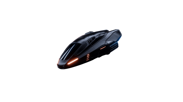 Futuristic spaceship design with sleek lines and glowing details on transparent background png