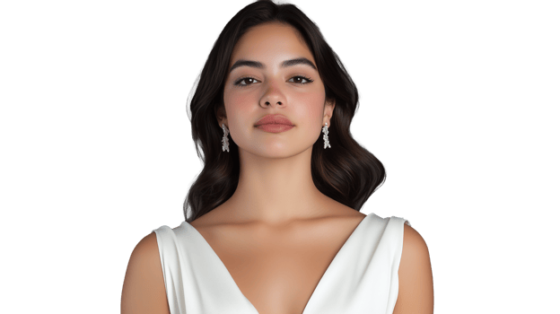 Elegant woman portrait with earrings on transparent background png