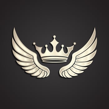 3d silver crown with wings logo vector