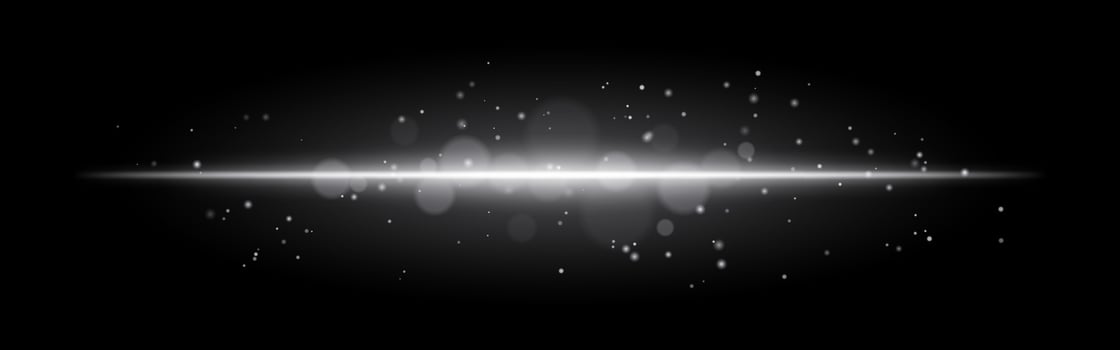 White glowing line icon. Vibrant horizontal beam, illuminated particles, abstract light effect, futuristic energy, minimalistic decor, dynamic modern design, radiant visual vector
