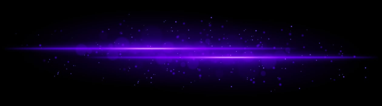 Purple glowing line beam. Horizontal light beam with sparkling particles, radiant golden glow, abstract illumination, decorative lighting effect, warm and vibrant design vector