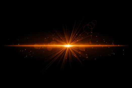 Orange starburst. Radiant light beam, glowing particles, bright star effect, warm illumination, abstract lighting design, futuristic energy, decorative modern visual vector