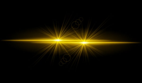 Dual golden starburst. Bright intersecting beams, glowing particles, radiant light effects, warm illumination, abstract lighting design, futuristic energy, decorative visuals vector