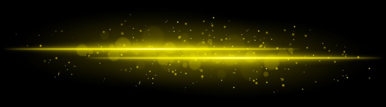 Golden glowing line beam. Horizontal light beam with sparkling particles, radiant golden glow, abstract illumination, decorative lighting effect, warm and vibrant design vector