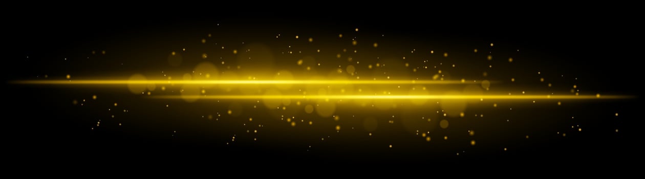 Golden glowing line beam. Horizontal light beam with sparkling particles, radiant golden glow, abstract illumination, decorative lighting effect, warm and vibrant design vector