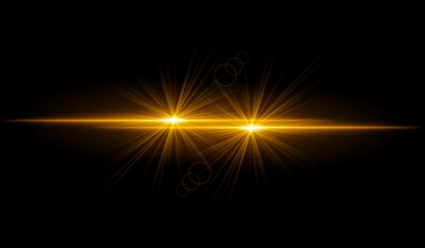 Dual orange starburst. Bright intersecting beams, glowing particles, radiant light effects, warm illumination, abstract lighting design, futuristic energy, decorative visuals vector