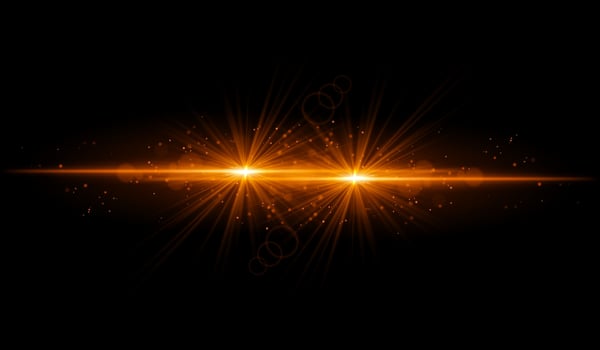 Dual orange starburst. Bright intersecting beams, glowing particles, radiant light effects, warm illumination, abstract lighting design, futuristic energy, decorative visuals vector