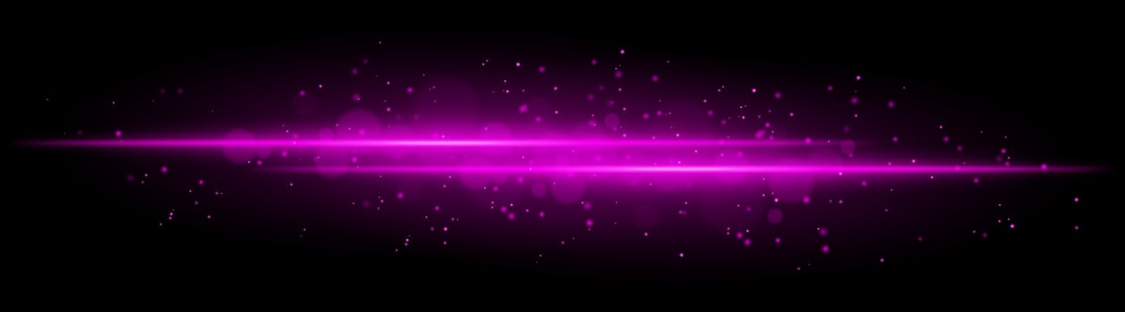 Purple glowing line beam. Horizontal light beam with sparkling particles, radiant golden glow, abstract illumination, decorative lighting effect, warm and vibrant design vector