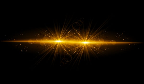 Dual orange starburst. Bright intersecting beams, glowing particles, radiant light effects, warm illumination, abstract lighting design, futuristic energy, decorative visuals vector