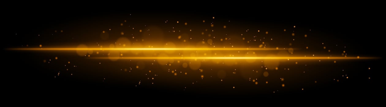 Orange glowing line beam. Horizontal light beam with sparkling particles, radiant golden glow, abstract illumination, decorative lighting effect, warm and vibrant design vector