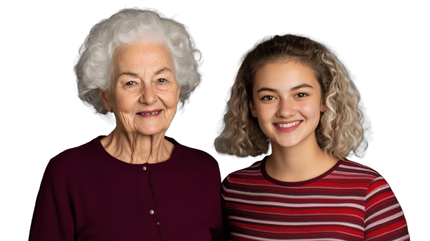 Grandmother and Granddaughter Smiling Together on Transparent Background png