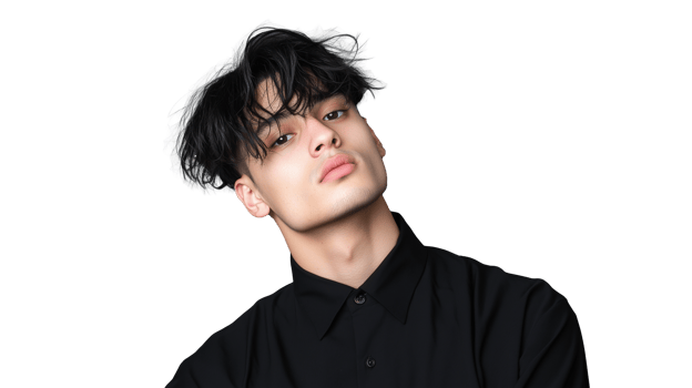 Young man with stylish hair posing against transparent background png
