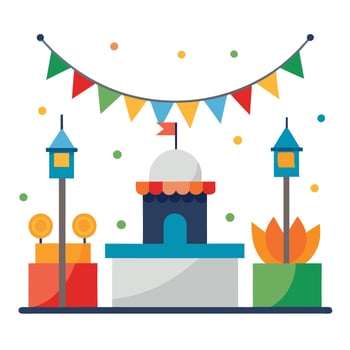 Street Celebration with Flags and Lights vector