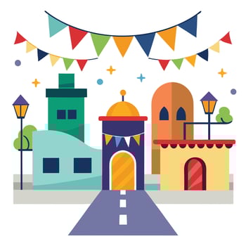 Scenic Snowy Village for New Year Festivities Art vector