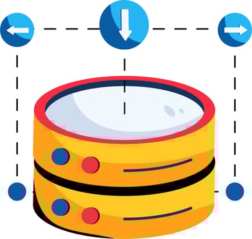 A yellow and blue object with arrows pointing to it vector