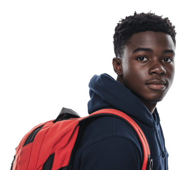 Young student with backpack poses confidently png