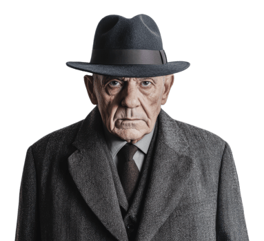 Elderly man in a chic hat and coat png