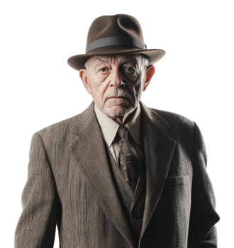 Senior man wearing a vintage suit and hat png