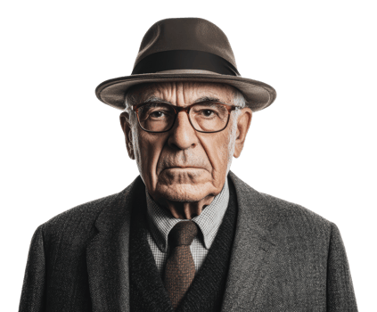 Elderly man in a stylish hat and glasses png
