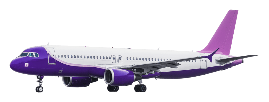 Airplane in vibrant purple livery on display png