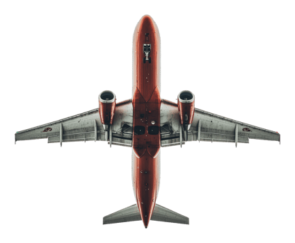 Airplane viewed from above in flight png