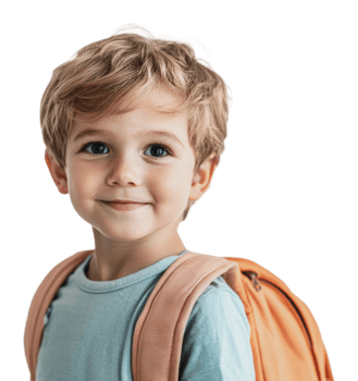 Happy child with backpack smiles for the camera png