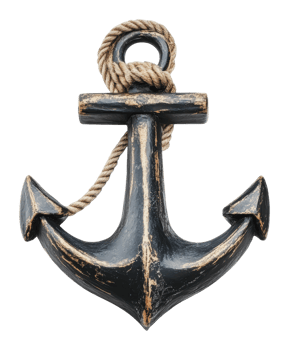 Vintage anchor with rope for nautical decor png