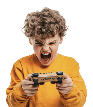 Excited child playing games with focus png